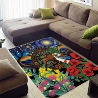 Kiwi-Kookaburra Bird ANZAC Personalised Area Rug Aussie Golden Wattle Poppy Flowers