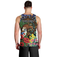 Kiwi-Kookaburra Bird ANZAC Personalised Men Tank Top Aussie Golden Wattle Poppy Flowers