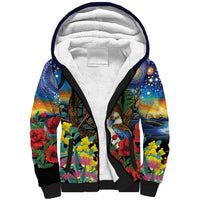 Kiwi-Kookaburra Bird ANZAC Personalised Sherpa Hoodie Aussie Golden Wattle Poppy Flowers