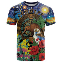 Kiwi-Kookaburra Bird ANZAC Personalised T Shirt Aussie Golden Wattle Poppy Flowers
