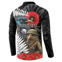 Kiwi-Tui Bird Soldier ANZAC Day Personalised Button Sweatshirt Maori Silver Fern Motif