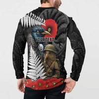 Kiwi-Tui Bird Soldier ANZAC Day Personalised Button Sweatshirt Maori Silver Fern Motif