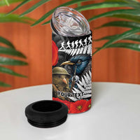 Kiwi-Tui Bird Soldier ANZAC Day Personalised 4 in 1 Can Cooler Tumbler Maori Silver Fern Motif