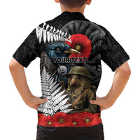 Kiwi-Tui Bird Soldier ANZAC Day Personalised Family Matching Off The Shoulder Long Sleeve Dress and Hawaiian Shirt Maori Silver Fern Motif LT9 - Polynesian Pride