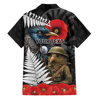 Kiwi-Tui Bird Soldier ANZAC Day Personalised Family Matching Off Shoulder Short Dress and Hawaiian Shirt Maori Silver Fern Motif