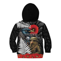 Kiwi-Tui Bird Soldier ANZAC Day Personalised Kid Hoodie Maori Silver Fern Motif
