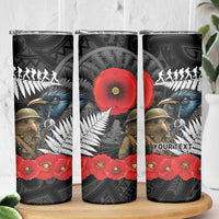 Kiwi-Tui Bird Soldier ANZAC Day Personalised Skinny Tumbler Maori Silver Fern Motif