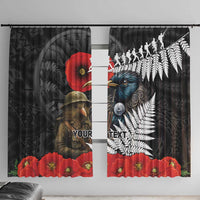 Kiwi-Tui Bird Soldier ANZAC Day Personalised Window Curtain Maori Silver Fern Motif