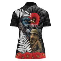 Kiwi-Tui Bird Soldier ANZAC Day Personalised Women Polo Shirt Maori Silver Fern Motif
