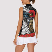Kiwi-Tui Bird Soldier ANZAC Day Personalised Women Sleeveless Polo Shirt Maori Silver Fern Motif