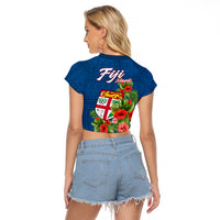 Polynesian Pride Fiji Raglan Cropped T Shirt Tropical Flowers and Tapa Pattern LT9 - Polynesian Pride