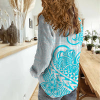 Polynesian Women Casual Shirt Tribal Tattoo Aqua Screen Color LT9 - Polynesian Pride