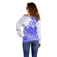 Polynesian Off Shoulder Sweater Tribal Tattoo Blue Screen Color LT9 - Polynesian Pride