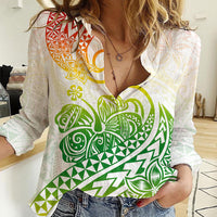 Polynesian Women Casual Shirt Tribal Tattoo Gradient 02 Screen Color LT9 Female Gradient - Polynesian Pride