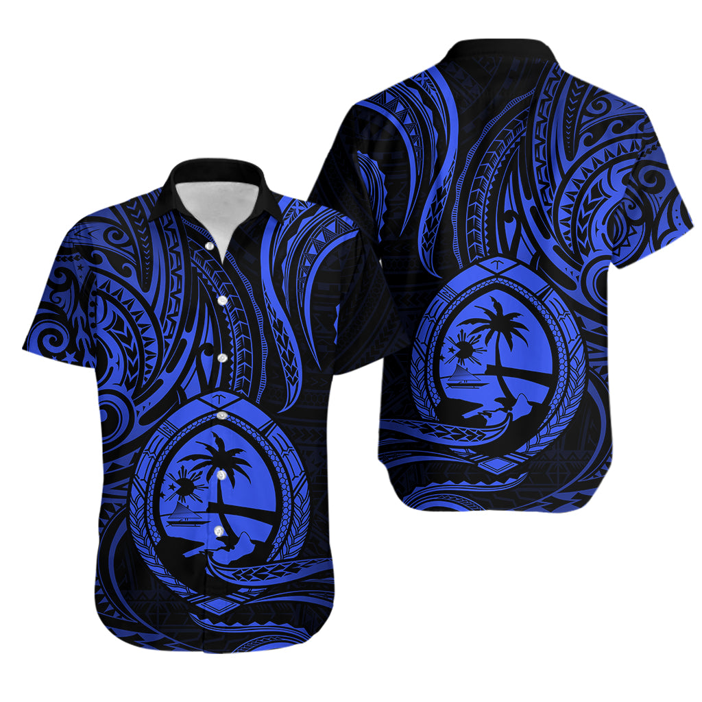 Polynesian Pride Guam Hawaiian Shirt With Polynesian Tribal Tattoo and Coat of Arms Blue Version LT9 Blue - Polynesian Pride