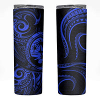Polynesian Guam Coat of Arms Skinny Tumbler Polynesian Tribal Tattoo Blue Version