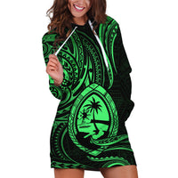 Polynesian Pride Guam Hoodie Dress With Polynesian Tribal Tattoo and Coat of Arms Green Version LT9 - Polynesian Pride