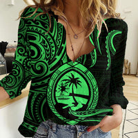 Polynesian Pride Guam Women Casual Shirt With Polynesian Tribal Tattoo and Coat of Arms Green Version LT9 Female Green - Polynesian Pride