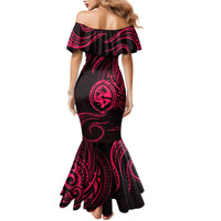 Polynesian Guam Coat of Arms Family Matching Mermaid Dress and Hawaiian Shirt Polynesian Tribal Tattoo Pink Version