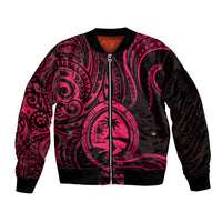 Polynesian Pride Guam Sleeve Zip Bomber Jacket With Polynesian Tribal Tattoo and Coat of Arms Pink Version LT9 Unisex Pink - Polynesian Pride