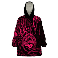Polynesian Pride Guam Wearable Blanket Hoodie With Polynesian Tribal Tattoo and Coat of Arms Pink Version LT9 One Size Pink - Polynesian Pride