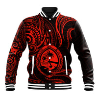 Polynesian Pride Guam Baseball Jacket With Polynesian Tribal Tattoo and Coat of Arms Red Version LT9 Unisex Red - Polynesian Pride