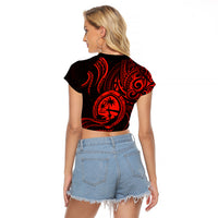 Polynesian Pride Guam Raglan Cropped T Shirt With Polynesian Tribal Tattoo and Coat of Arms Red Version LT9 - Polynesian Pride