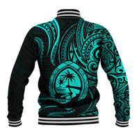 Polynesian Pride Guam Baseball Jacket With Polynesian Tribal Tattoo and Coat of Arms Turquoise Version LT9 - Polynesian Pride