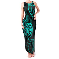 Polynesian Guam Coat of Arms Family Matching Tank Maxi Dress and Hawaiian Shirt Polynesian Tribal Tattoo Turquoise Version