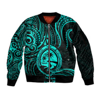 Polynesian Pride Guam Sleeve Zip Bomber Jacket With Polynesian Tribal Tattoo and Coat of Arms Turquoise Version LT9 Unisex turquoise - Polynesian Pride