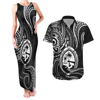 Polynesian Guam Coat of Arms Couples Matching Tank Maxi Dress and Hawaiian Shirt Polynesian Tribal Tattoo Black Version
