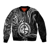 Polynesian Pride Guam Sleeve Zip Bomber Jacket With Polynesian Tribal Tattoo and Coat of Arms Black Version LT9 Unisex Black - Polynesian Pride