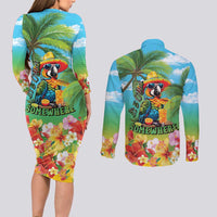 Always 5 O'clock Couples Matching Long Sleeve Bodycon Dress and Long Sleeve Button Shirt Hawaiian Tropical Parrot - Polynesian Pride