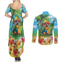 Always 5 O'clock Couples Matching Summer Maxi Dress and Long Sleeve Button Shirt Hawaiian Tropical Parrot - Polynesian Pride