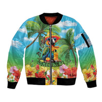 Always 5 O'clock Sleeve Zip Bomber Jacket Hawaiian Tropical Parrot LT9 Unisex Blue - Polynesian Pride