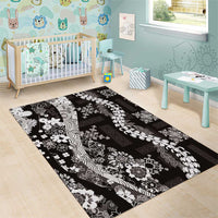 Hawaii Puakenikeni and Maile Lei Area Rug Black Japanese Wave Style - Polynesian Pride
