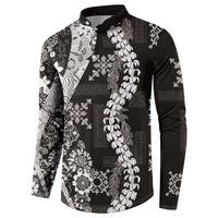 Hawaii Puakenikeni and Maile Lei Button Sweatshirt Black Japanese Wave Style - Polynesian Pride