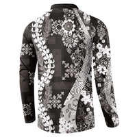 Hawaii Puakenikeni and Maile Lei Button Sweatshirt Black Japanese Wave Style - Polynesian Pride