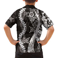 Hawaii Puakenikeni and Maile Lei Family Matching Puletasi and Hawaiian Shirt Black Japanese Wave Style LT9 - Polynesian Pride