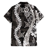 Hawaii Puakenikeni and Maile Lei Family Matching Puletasi and Hawaiian Shirt Black Japanese Wave Style LT9 - Polynesian Pride