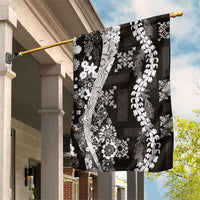 Hawaii Puakenikeni and Maile Lei Garden Flag Black Japanese Wave Style - Polynesian Pride