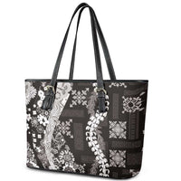 Hawaii Puakenikeni and Maile Lei Leather Tote Bag Black Japanese Wave Style LT9 - Polynesian Pride