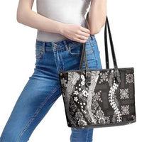 Hawaii Puakenikeni and Maile Lei Leather Tote Bag Black Japanese Wave Style LT9 - Polynesian Pride