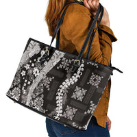 Hawaii Puakenikeni and Maile Lei Leather Tote Bag Black Japanese Wave Style LT9 - Polynesian Pride