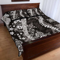Hawaii Puakenikeni and Maile Lei Quilt Bed Set Black Japanese Wave Style - Polynesian Pride