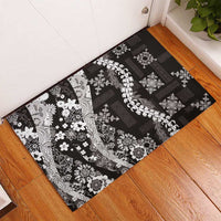 Hawaii Puakenikeni and Maile Lei Rubber Doormat Black Japanese Wave Style - Polynesian Pride