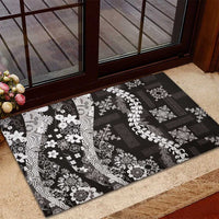 Hawaii Puakenikeni and Maile Lei Rubber Doormat Black Japanese Wave Style - Polynesian Pride