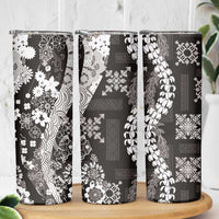 Hawaii Puakenikeni and Maile Lei Skinny Tumbler Black Japanese Wave Style - Polynesian Pride
