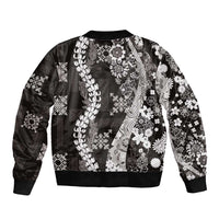 Hawaii Puakenikeni and Maile Lei Sleeve Zip Bomber Jacket Black Japanese Wave Style LT9 - Polynesian Pride