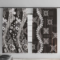 Hawaii Puakenikeni and Maile Lei Window Curtain Black Japanese Wave Style - Polynesian Pride